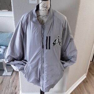 Gray Bomber Jacket with Embroidered Logo